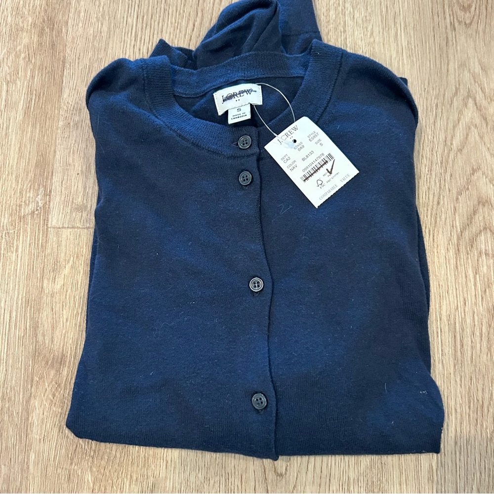 NWT J.Crew Factory Navy 100% Cotton Lightweight Cardigan Sweater S